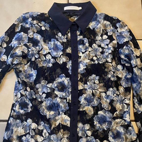 Anne Fontaine Navy and Gold Floral Top - Picture 2 of 4